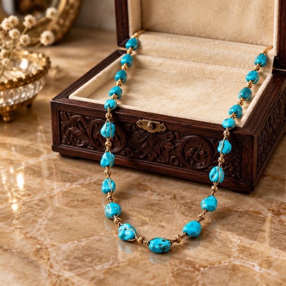 Vintage New Turquoise Nugget Hand-Knotted Statement Necklace ✨